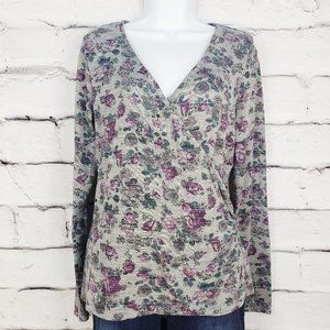 Rock & Republic Faux Wrap Gray and Floral Top Sz L